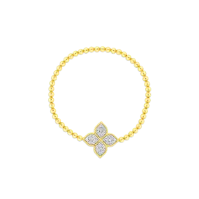 18K Gold Princess Flower With Large Diamond Flower Stretch Bracelet