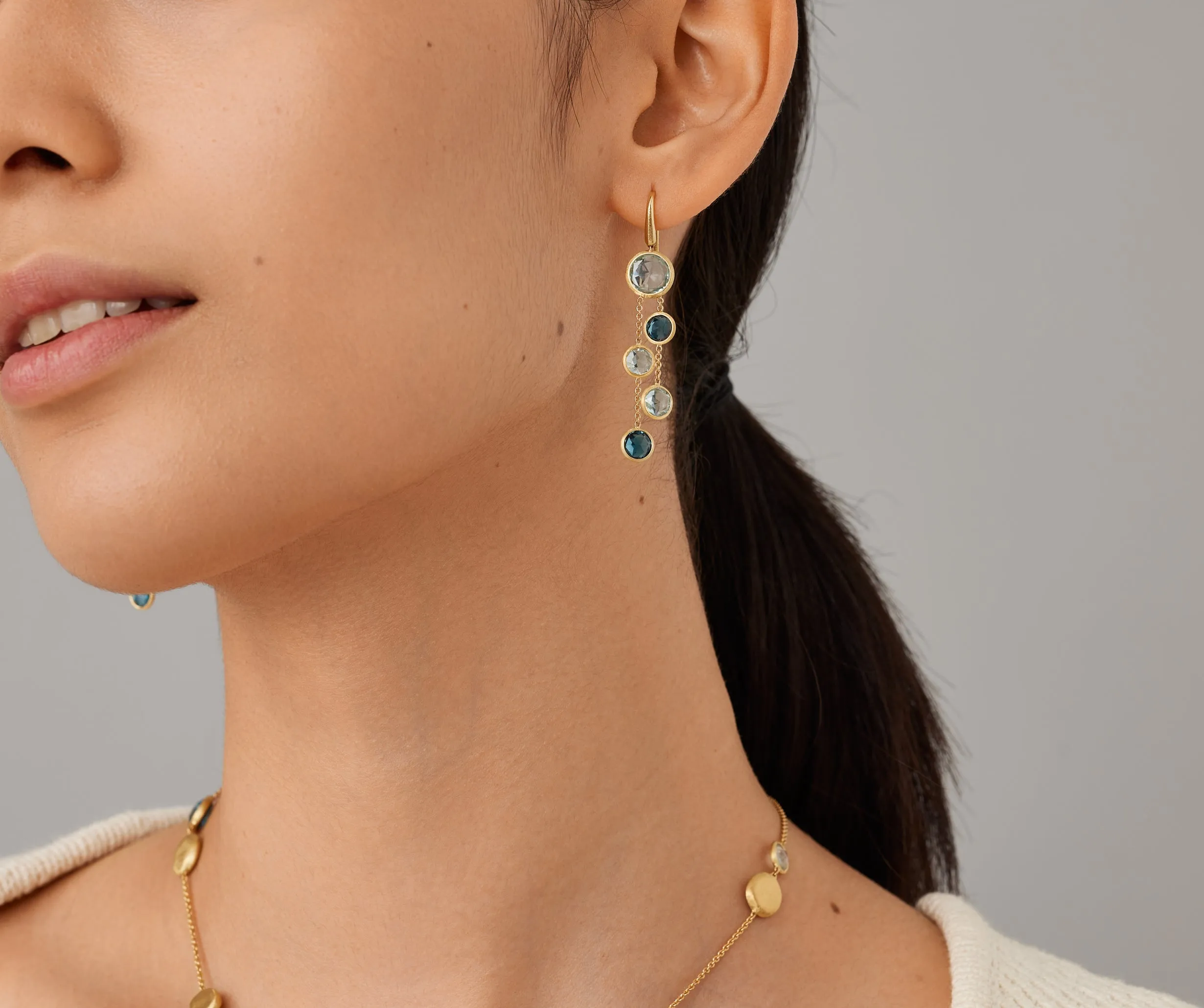 18K Yellow Gold Mixed Topaz 2-Strand Earrings