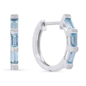 18" 0.77Ct Blue Topaz Hoops Earrings In 14K White Gold