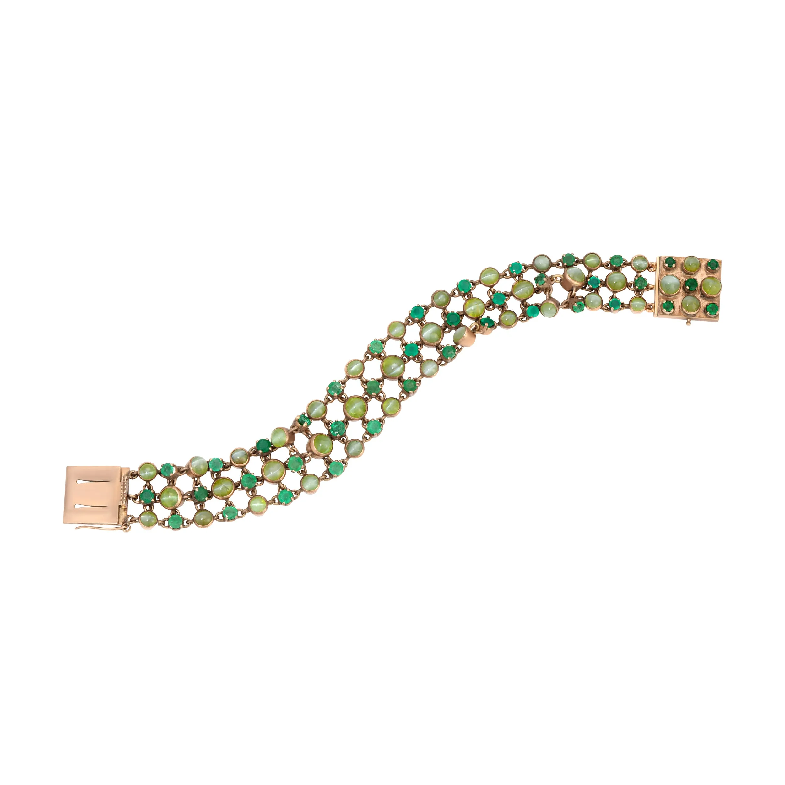 1940s Cats Eye Chrsoberyl Diamond Bracelet-Earring Set