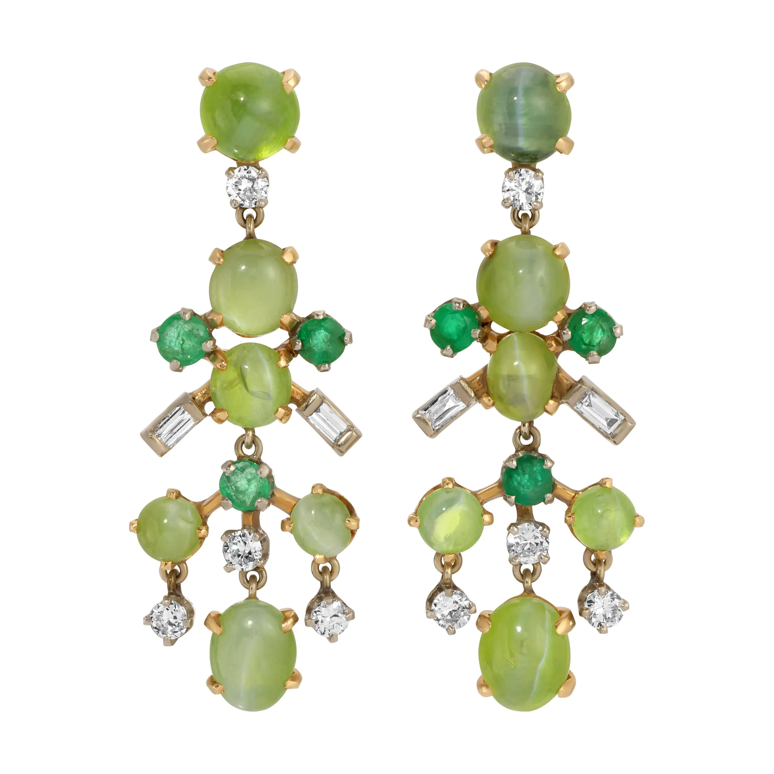 1940s Cats Eye Chrsoberyl Diamond Bracelet-Earring Set