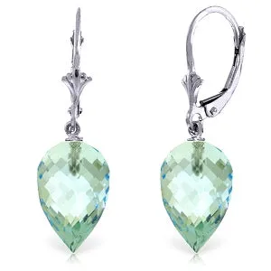22.5 Carat 14K Solid White Gold Pointy Briolette Drop Blue Topaz Earrings