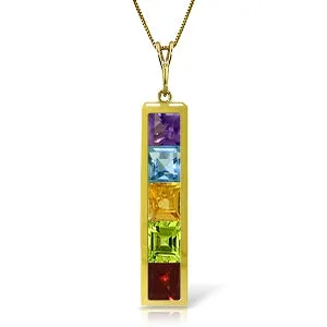 2.25 Carat 14K Solid Yellow Gold Necklace Natural Multi Gemstones