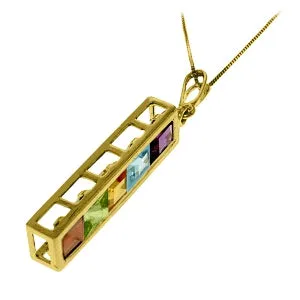 2.25 Carat 14K Solid Yellow Gold Necklace Natural Multi Gemstones