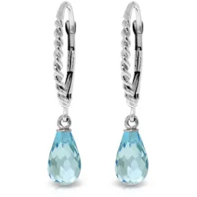 3 Carat 14K Solid White Gold Leverback Earrings Briolette Blue Topaz