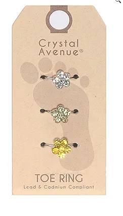 3 Piece Crystal  Flower Toe Ring Set