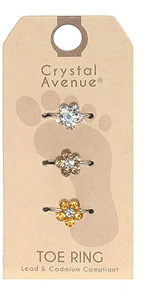 3 Piece Crystal  Flower Toe Ring Set