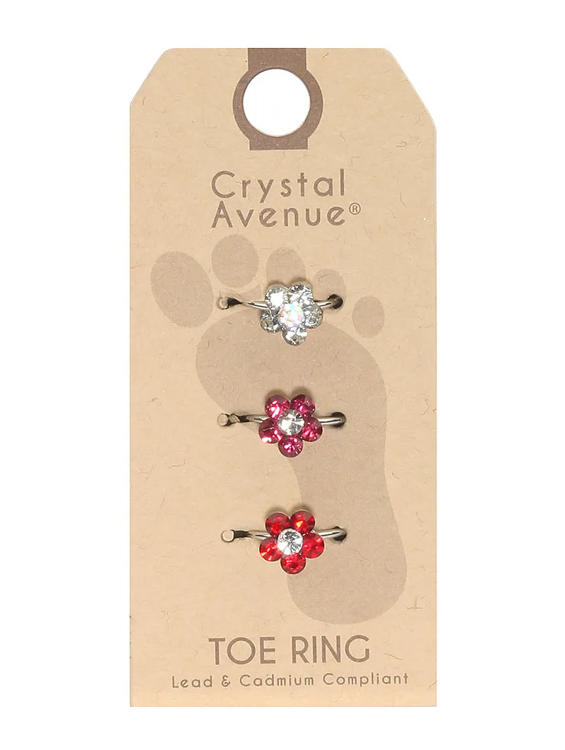 3 Piece Crystal  Flower Toe Ring Set