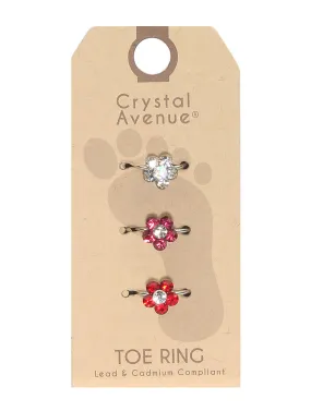 3 Piece Crystal  Flower Toe Ring Set