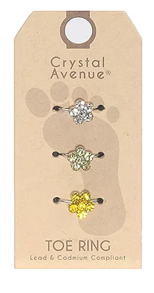 3 Piece Crystal  Flower Toe Ring Set
