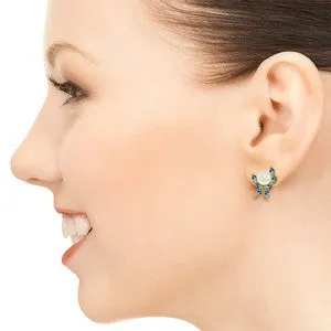 3.25 Carat 14K Solid Yellow Gold Stud Earrings Blue Topaz Pearl