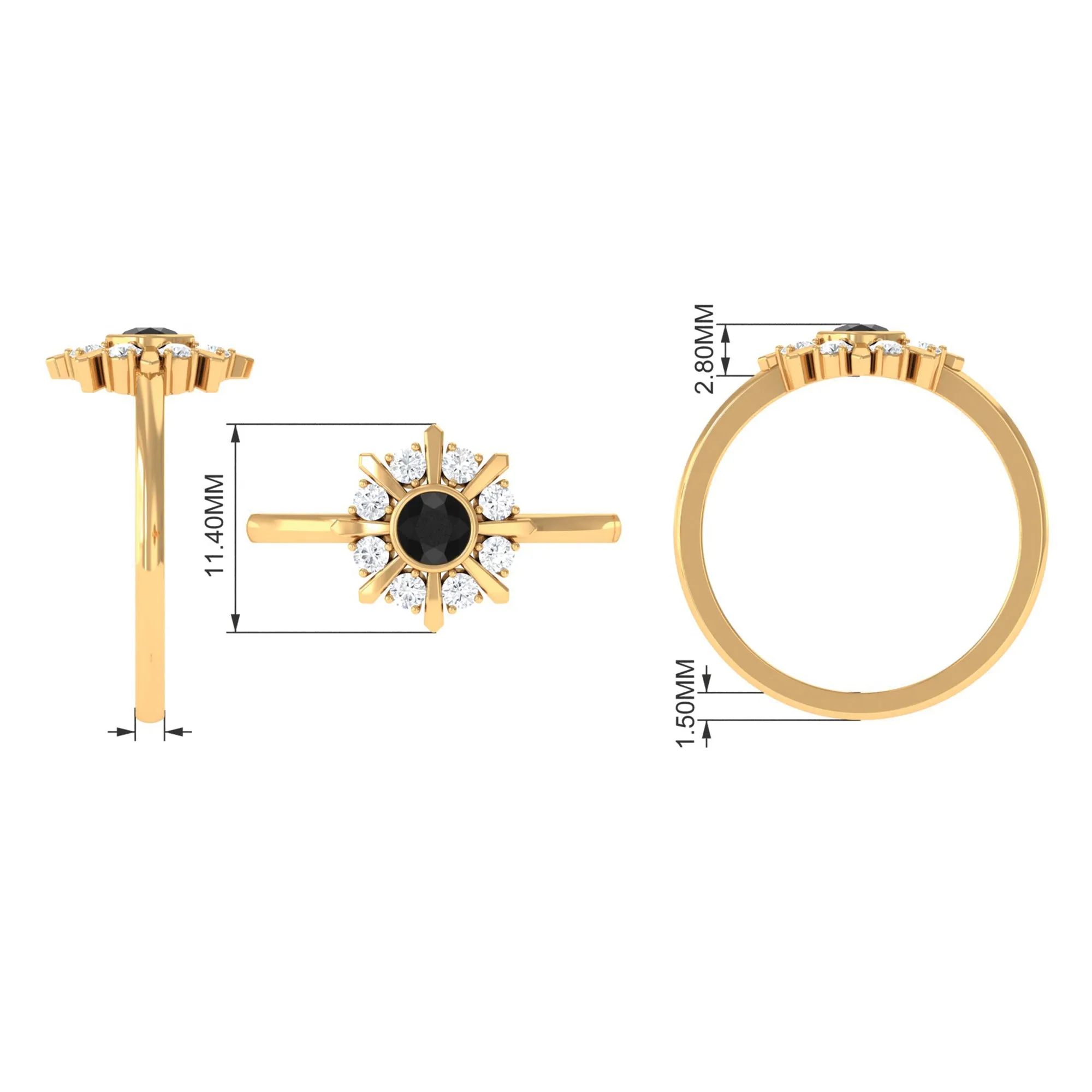 3/4 CT Natural Black Diamond and Diamond Statement Ring