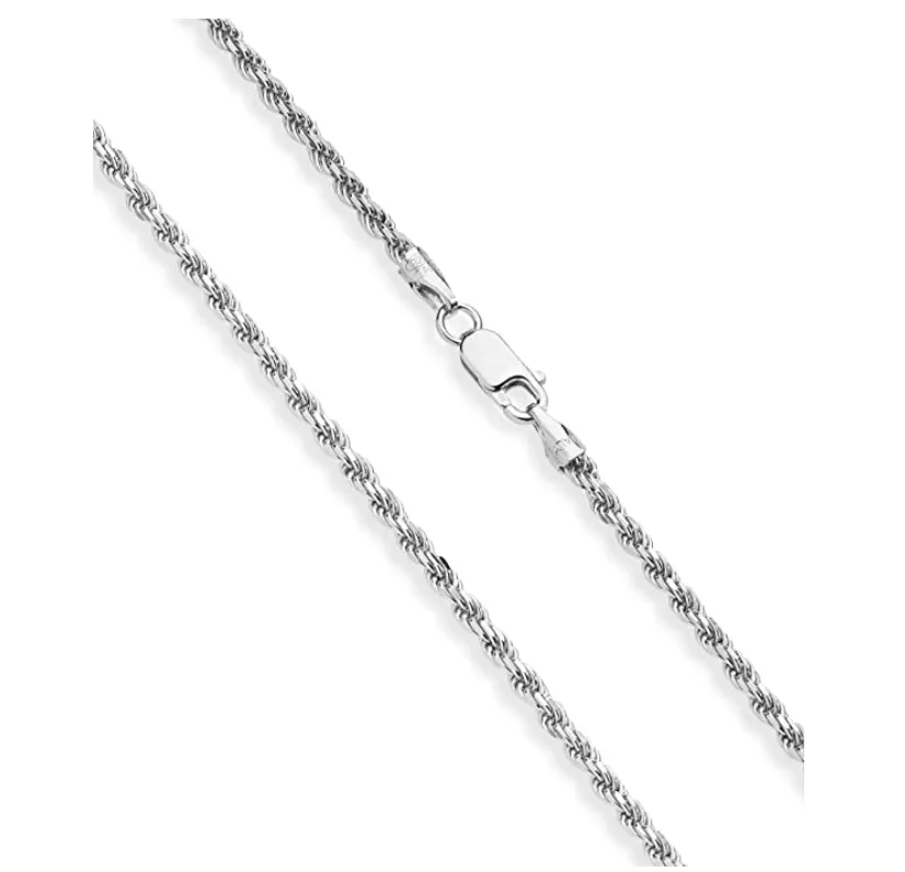 3mm Rope Necklace Men Twist Chain Braided Hip Hop Jewelry 925 Sterling Silver Gold 16 - 30in.