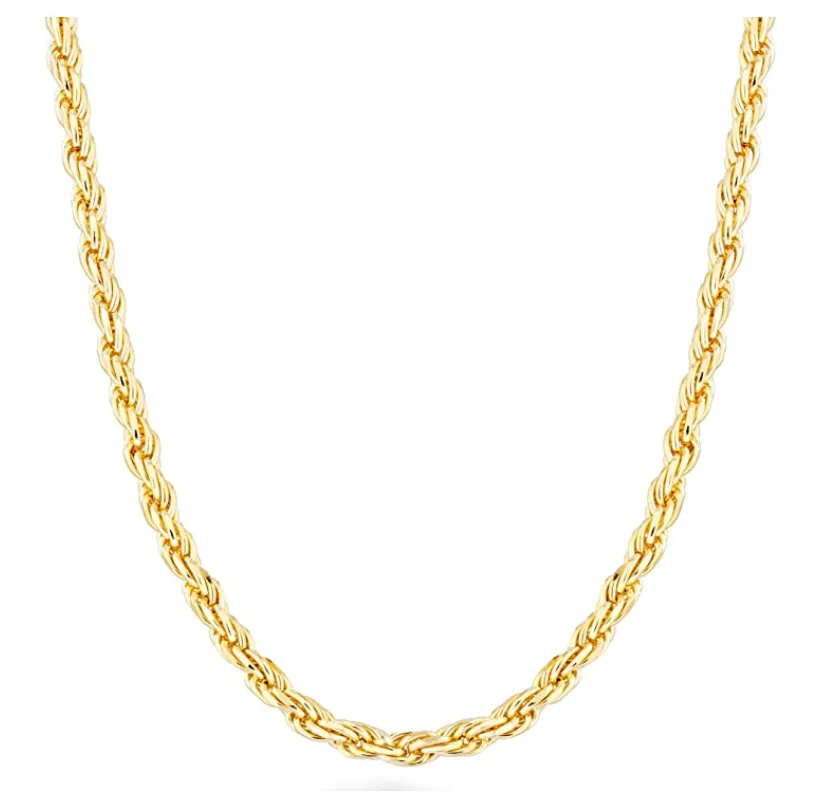 3mm Rope Necklace Men Twist Chain Braided Hip Hop Jewelry 925 Sterling Silver Gold 16 - 30in.