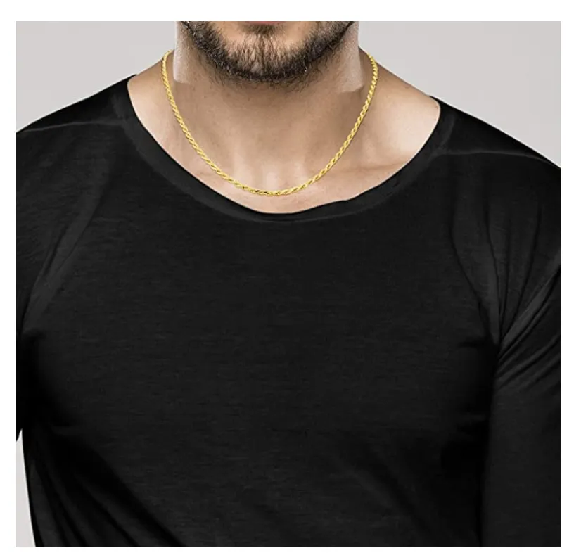 3mm Rope Necklace Men Twist Chain Braided Hip Hop Jewelry 925 Sterling Silver Gold 16 - 30in.
