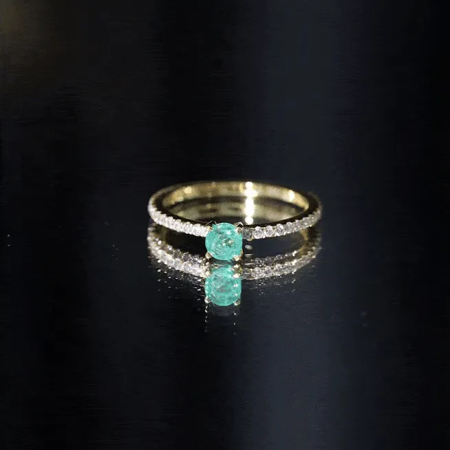 4 MM Emerald Dainty Solitaire Ring with French Pave Set Diamond