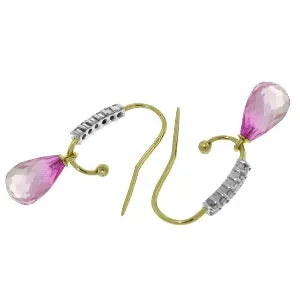 4.68 Carat 14K Solid Yellow Gold Impressions Pink Topaz Diamond Earrings