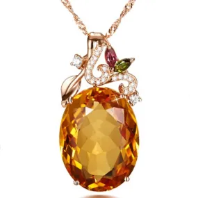 925 Oval Citrine Zircon Gemstone Pendant