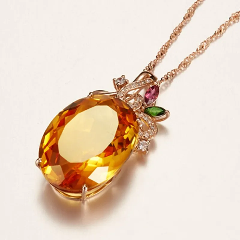 925 Oval Citrine Zircon Gemstone Pendant