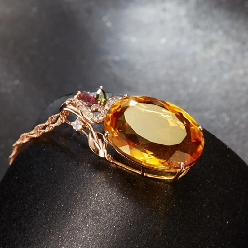 925 Oval Citrine Zircon Gemstone Pendant