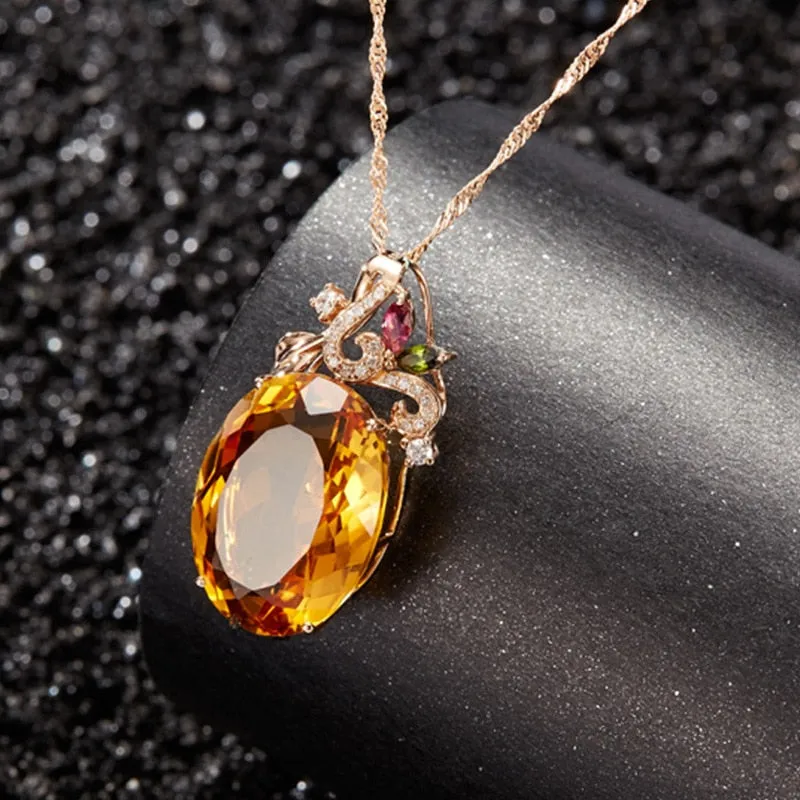 925 Oval Citrine Zircon Gemstone Pendant
