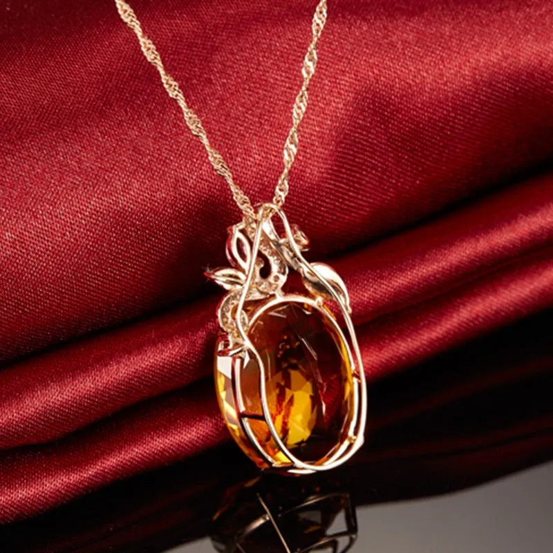 925 Oval Citrine Zircon Gemstone Pendant
