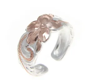 925 STERLING SILVER HAWAIIAN PLUMERIA SCROLL PINK ROSE GOLD 2T TOE RING 8MM