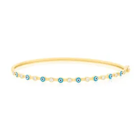 9ct Yellow Gold 60mm with White Cubic Zirconia Enamel Bangle