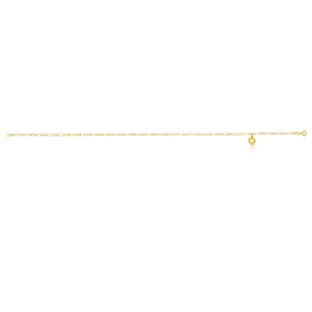 9ct Yellow Gold Heart Charm 3:1 Figaro 29cm Anklet