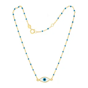 9ct Yellow Gold Mother Of Pearl And Blue Bead 27cm Anklet