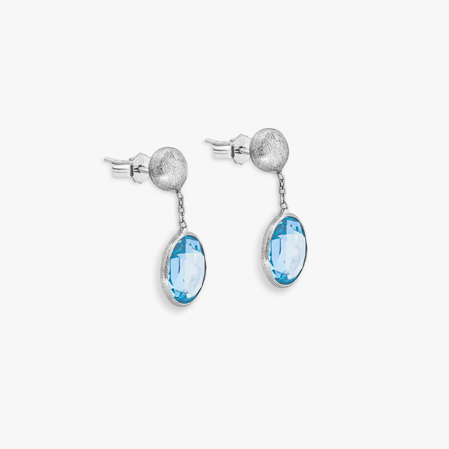 9K satin white gold Kensington drop earrings with topaz
