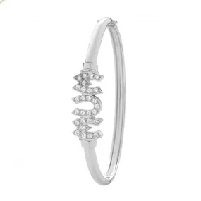 Acotis Silver Hinged Bangle Round Mum Zirconia G4029