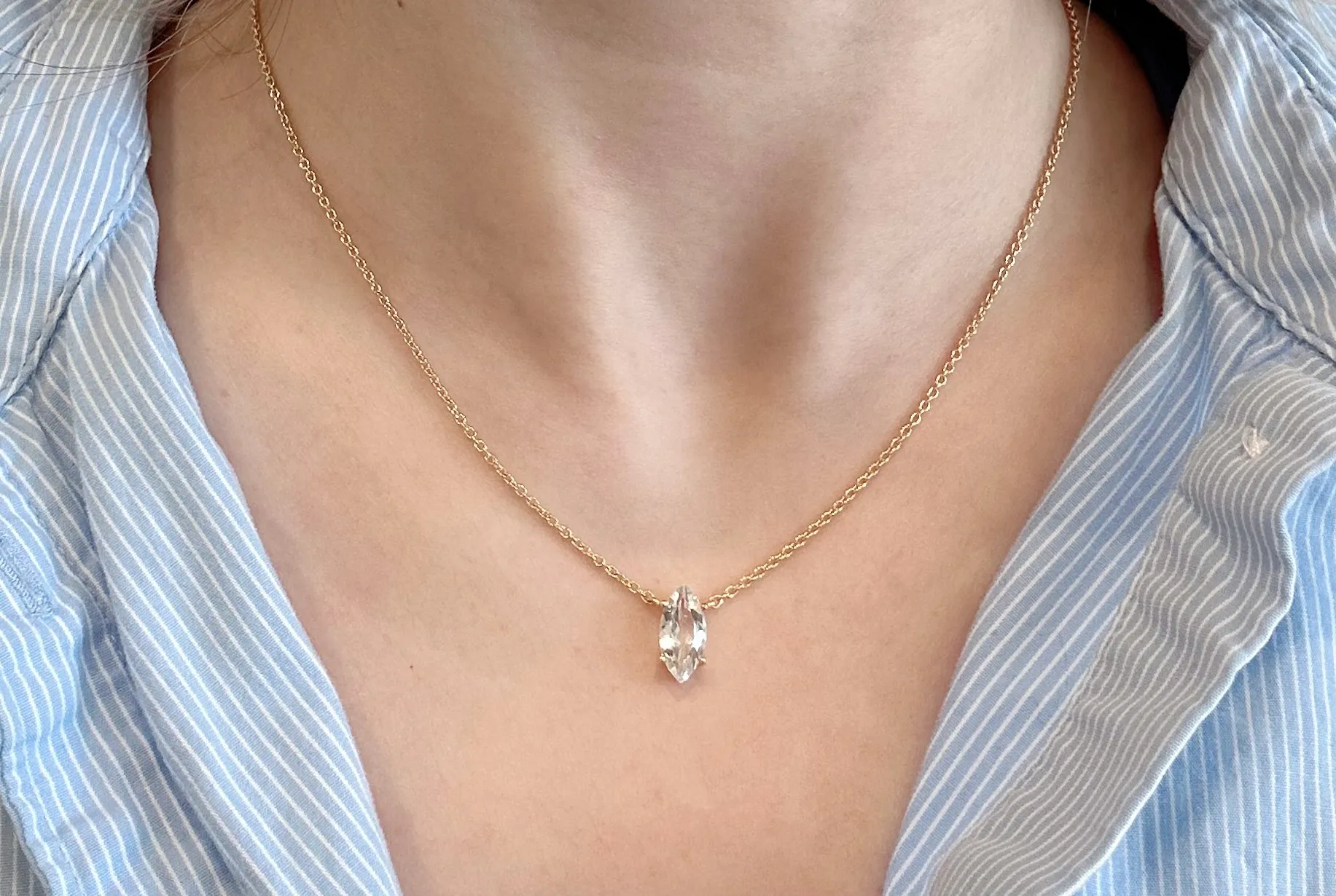 Amare Wear April Marquise Birthstone Necklace White Topaz