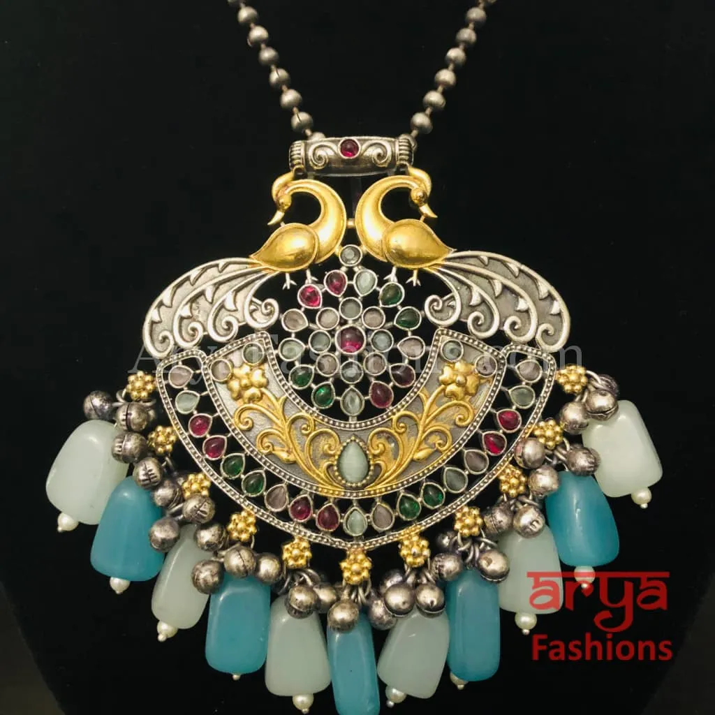 Amishi Dual Tone Statement Pendant Necklace with Earrings
