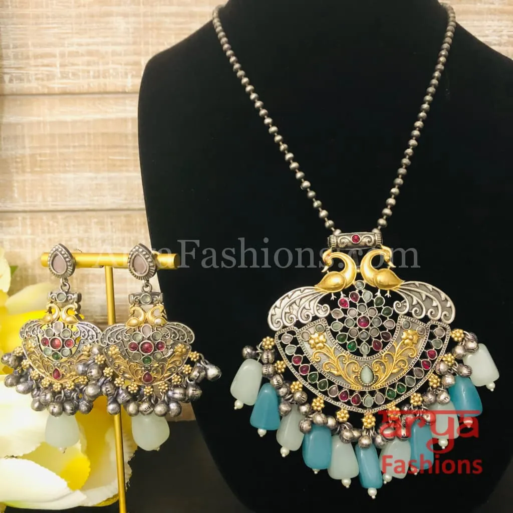 Amishi Dual Tone Statement Pendant Necklace with Earrings