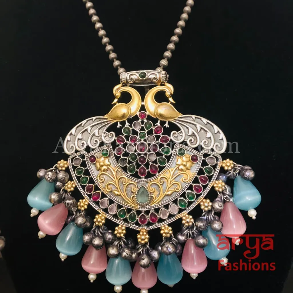 Amishi Dual Tone Statement Pendant Necklace with Earrings
