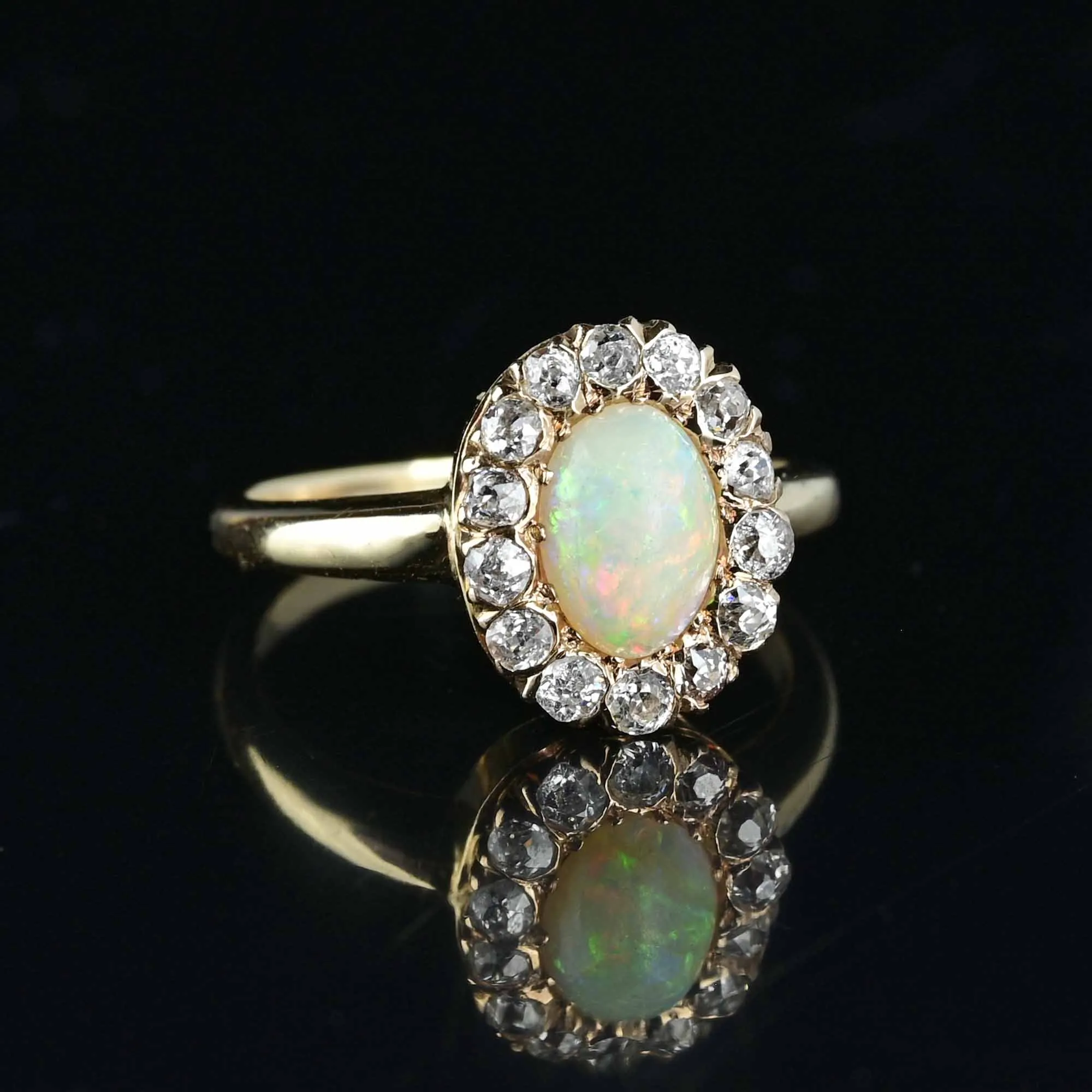 Antique Mine Cut Diamond Halo Opal Ring