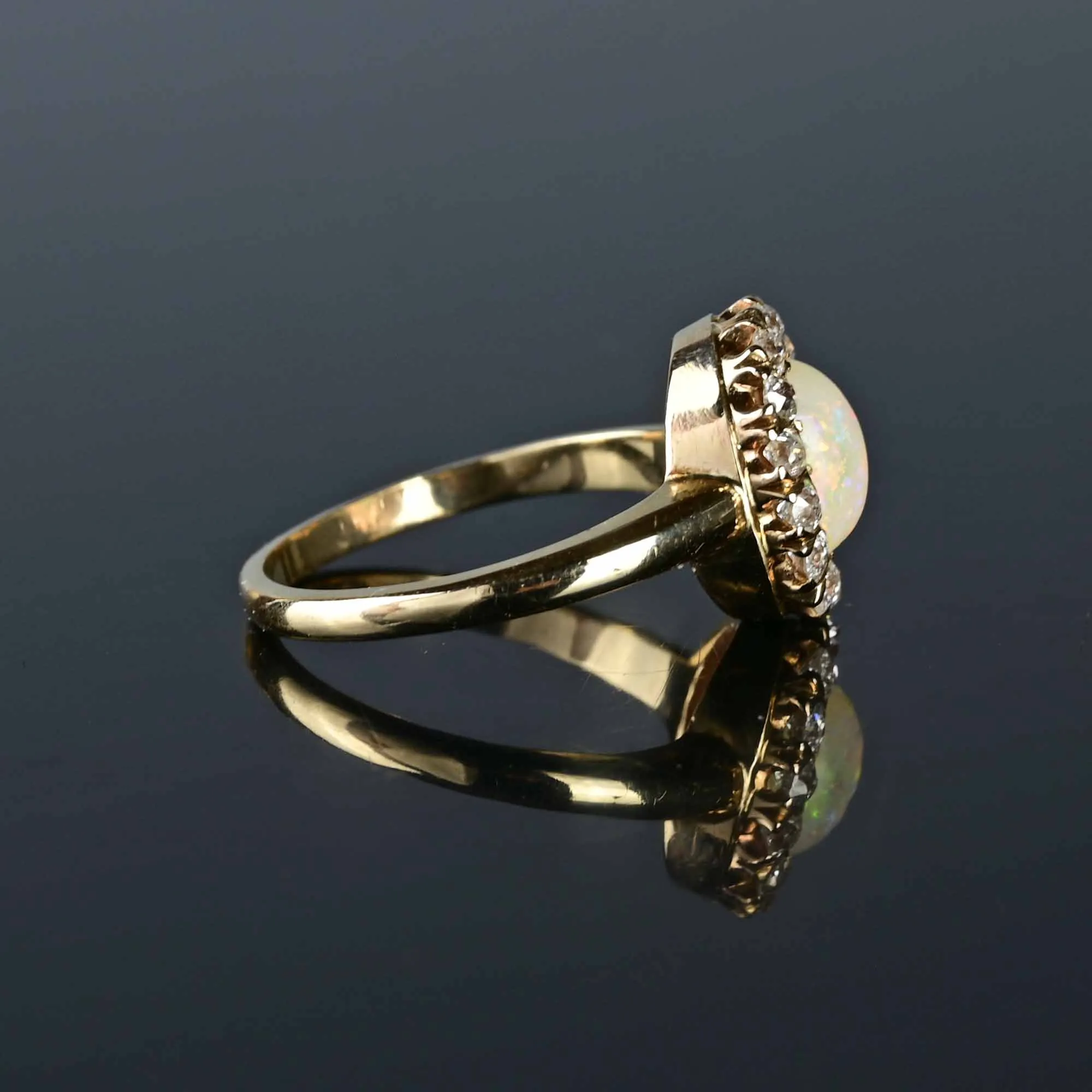 Antique Mine Cut Diamond Halo Opal Ring