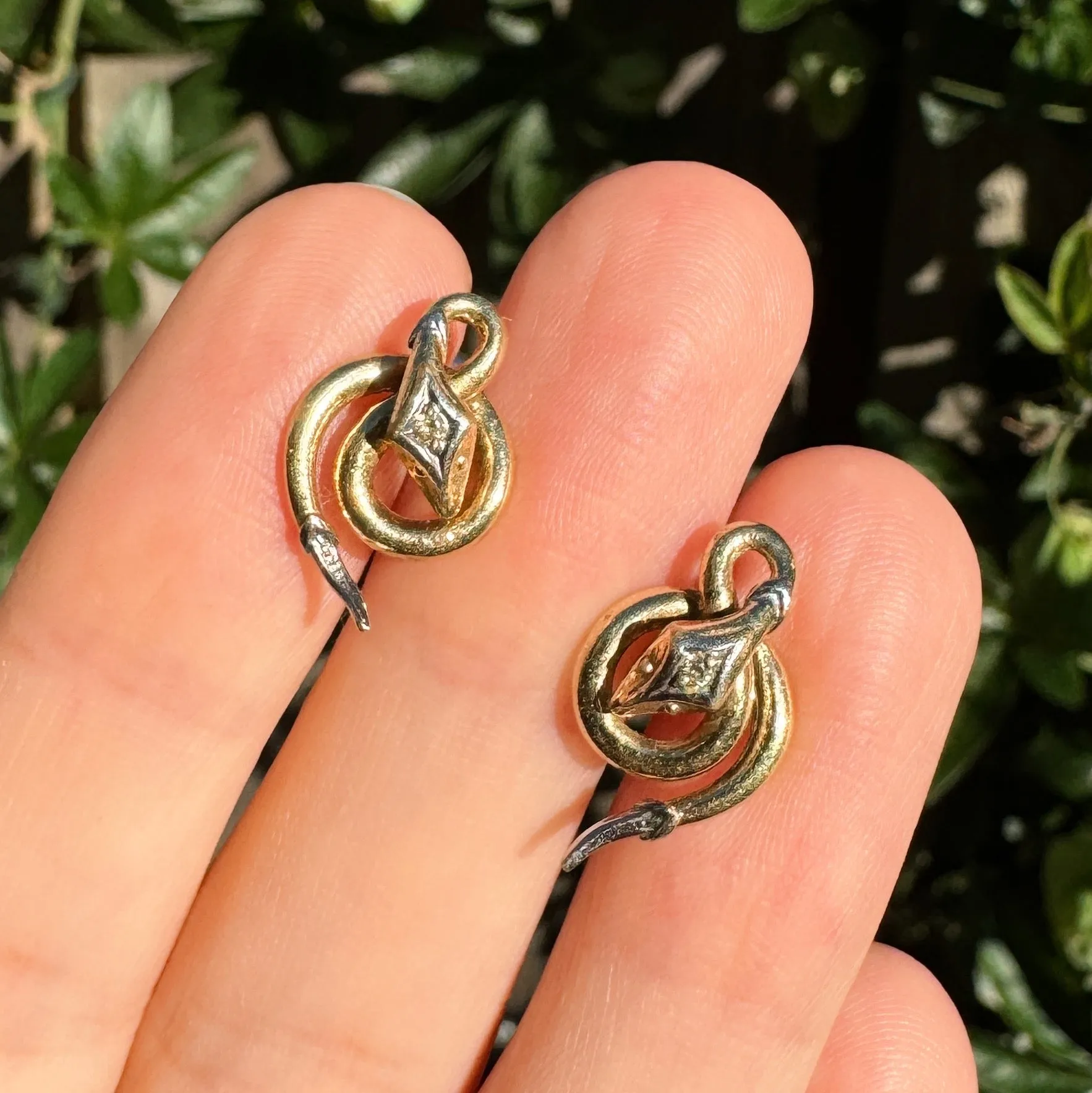 Antique Rolled Gold Snake Stud Earrings
