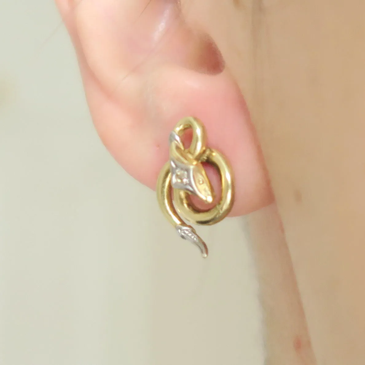 Antique Rolled Gold Snake Stud Earrings