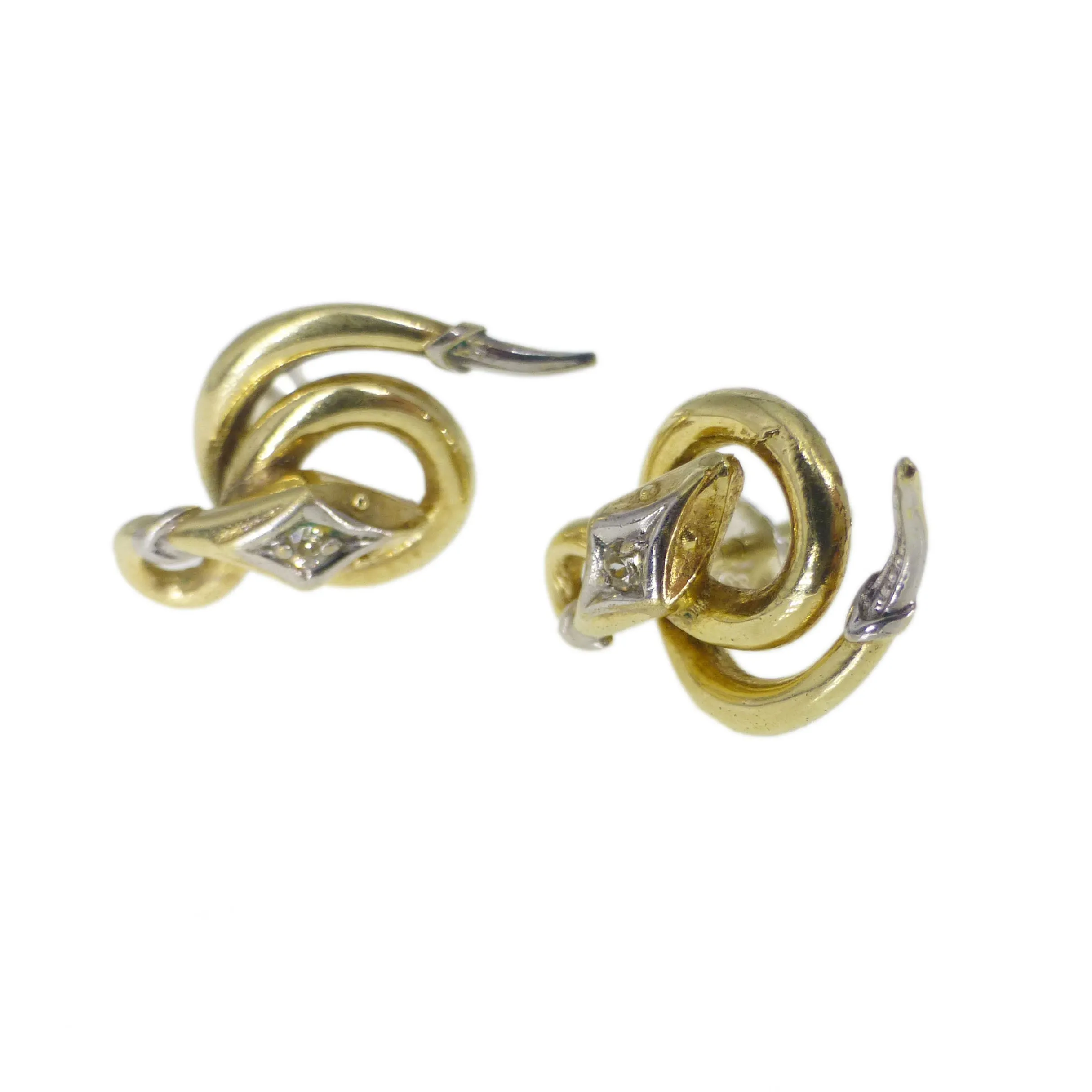 Antique Rolled Gold Snake Stud Earrings