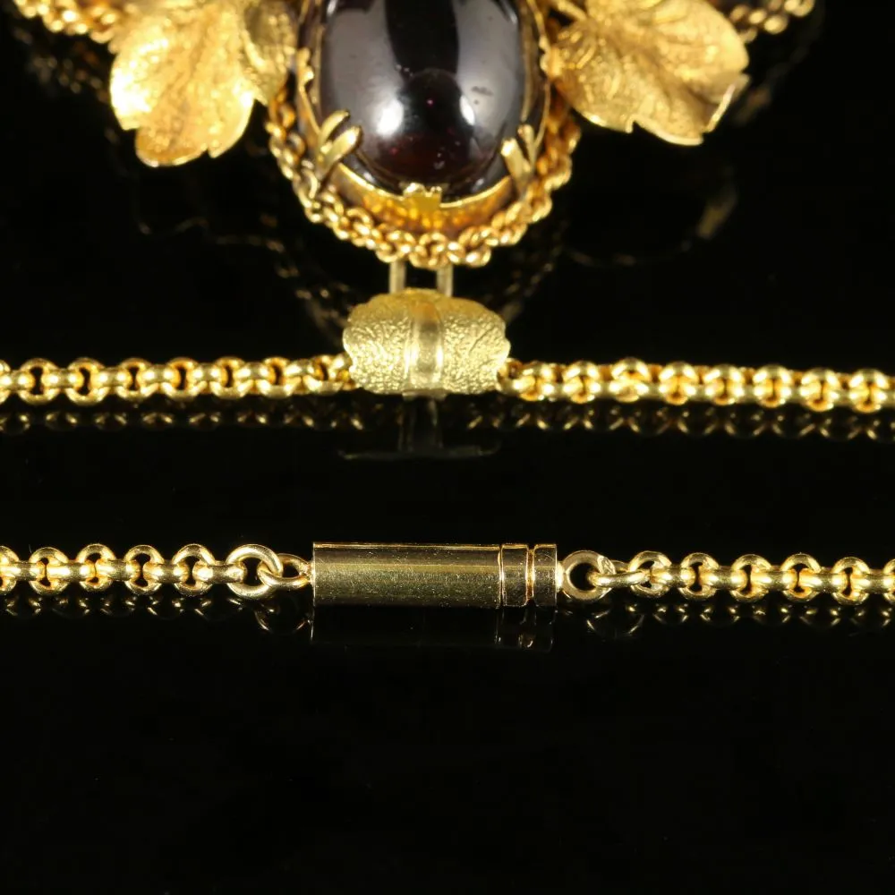 Antique Victorian Garnet Diamond Pendant 18Ct Gold Necklace Circa 1900