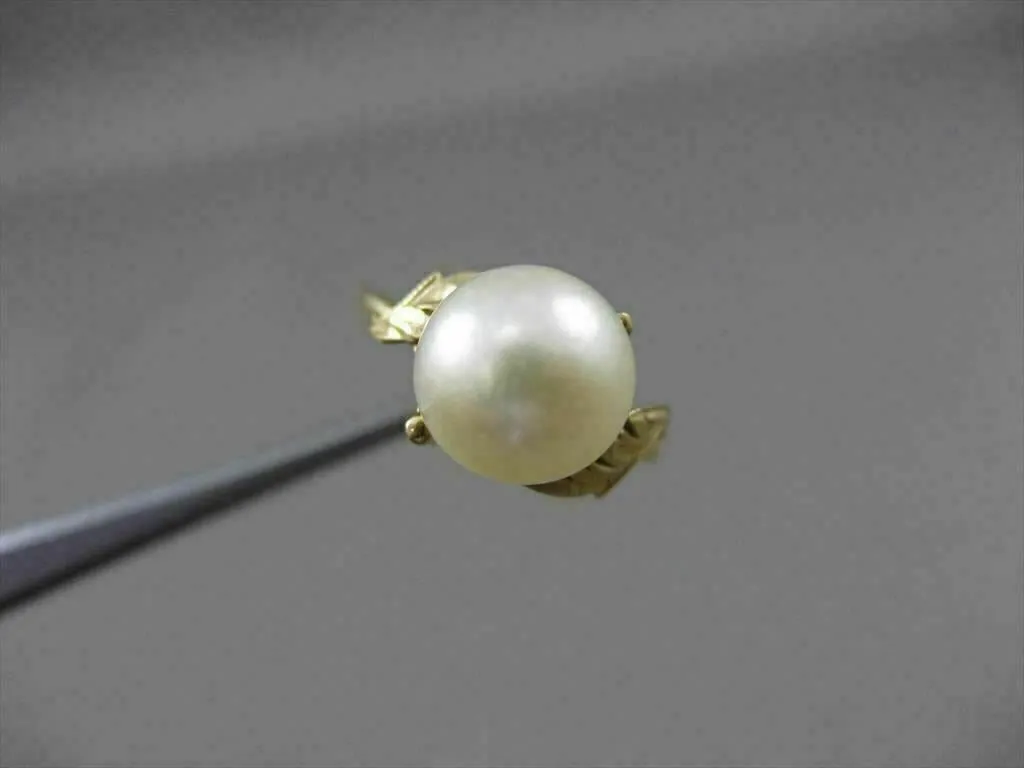 ANTIQUE WIDE AAA NATURAL SOUTH SEA PEARL 18KT YELLOW GOLD FILIGREE RING #21138