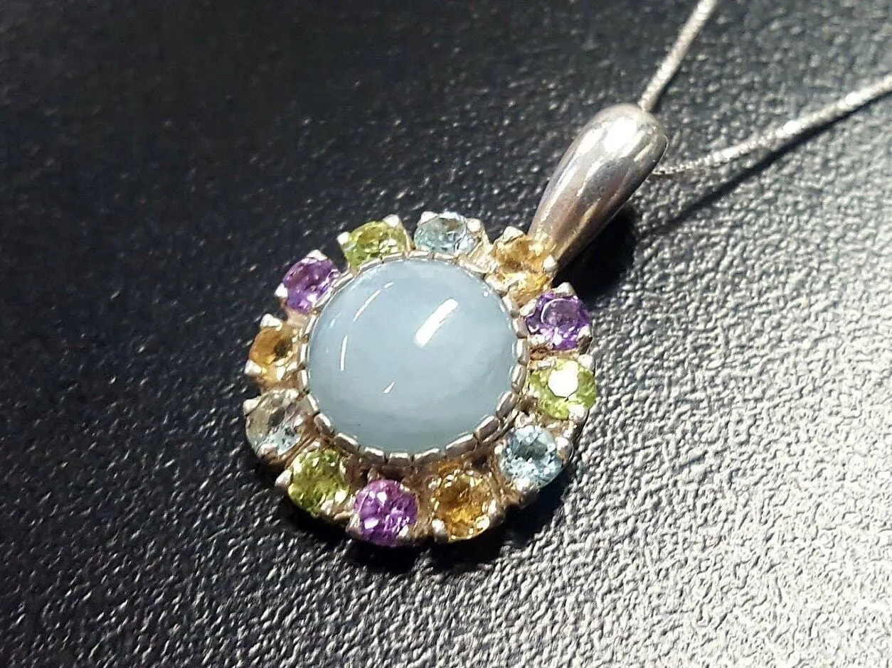 Aquamarine Victorian Necklace - Genuine Aquamarine Pendant - Multistone Pendant