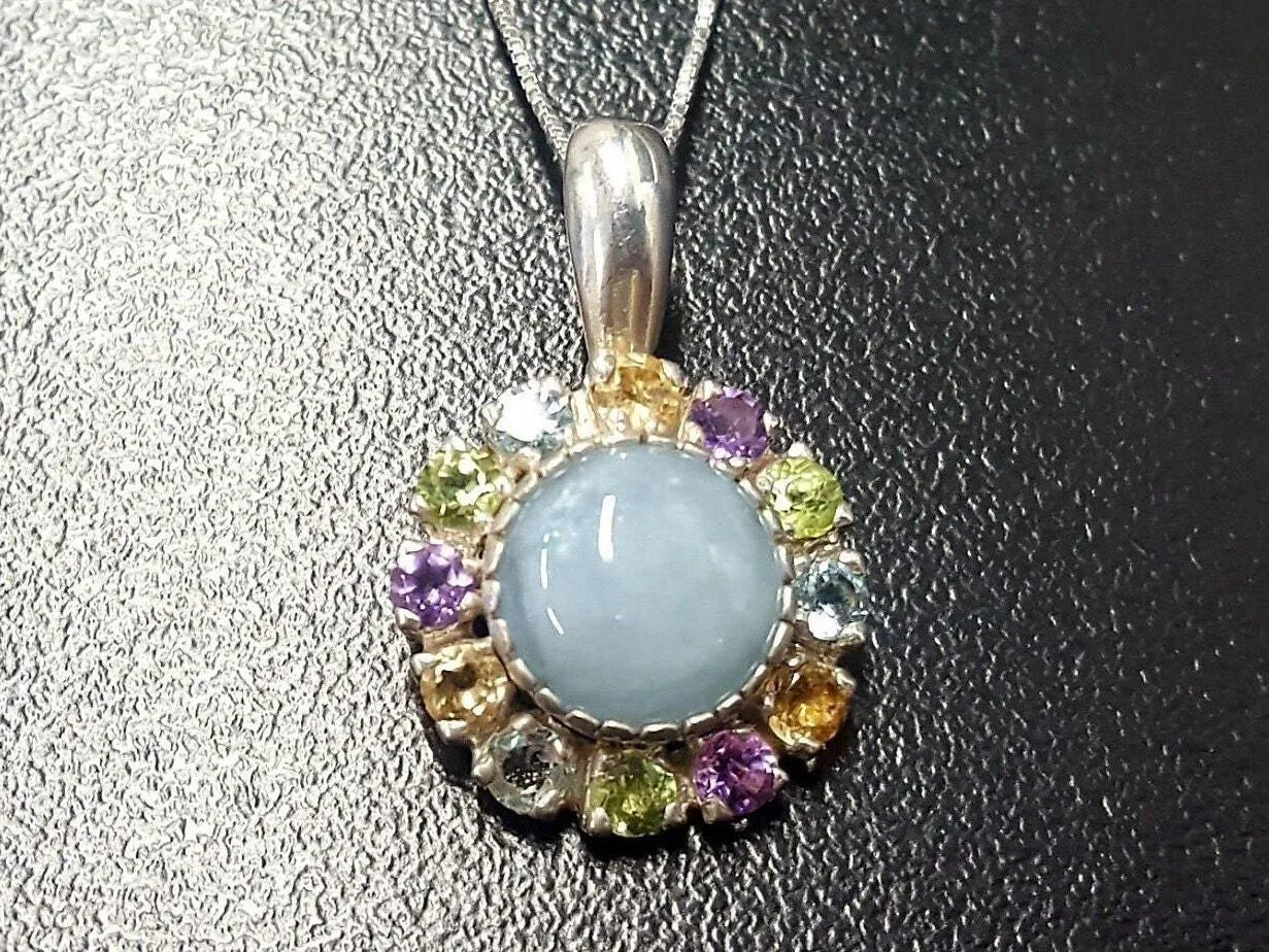 Aquamarine Victorian Necklace - Genuine Aquamarine Pendant - Multistone Pendant
