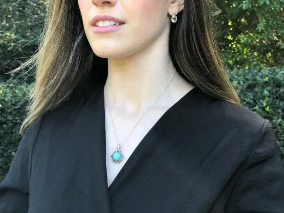 Aquamarine Victorian Necklace - Genuine Aquamarine Pendant - Multistone Pendant