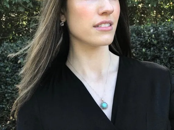 Aquamarine Victorian Necklace - Genuine Aquamarine Pendant - Multistone Pendant