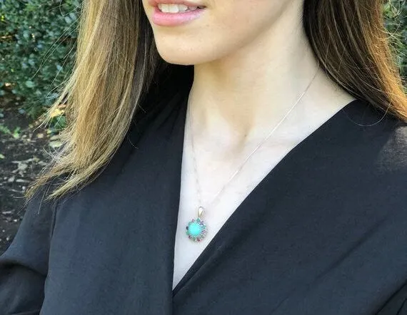 Aquamarine Victorian Necklace - Genuine Aquamarine Pendant - Multistone Pendant