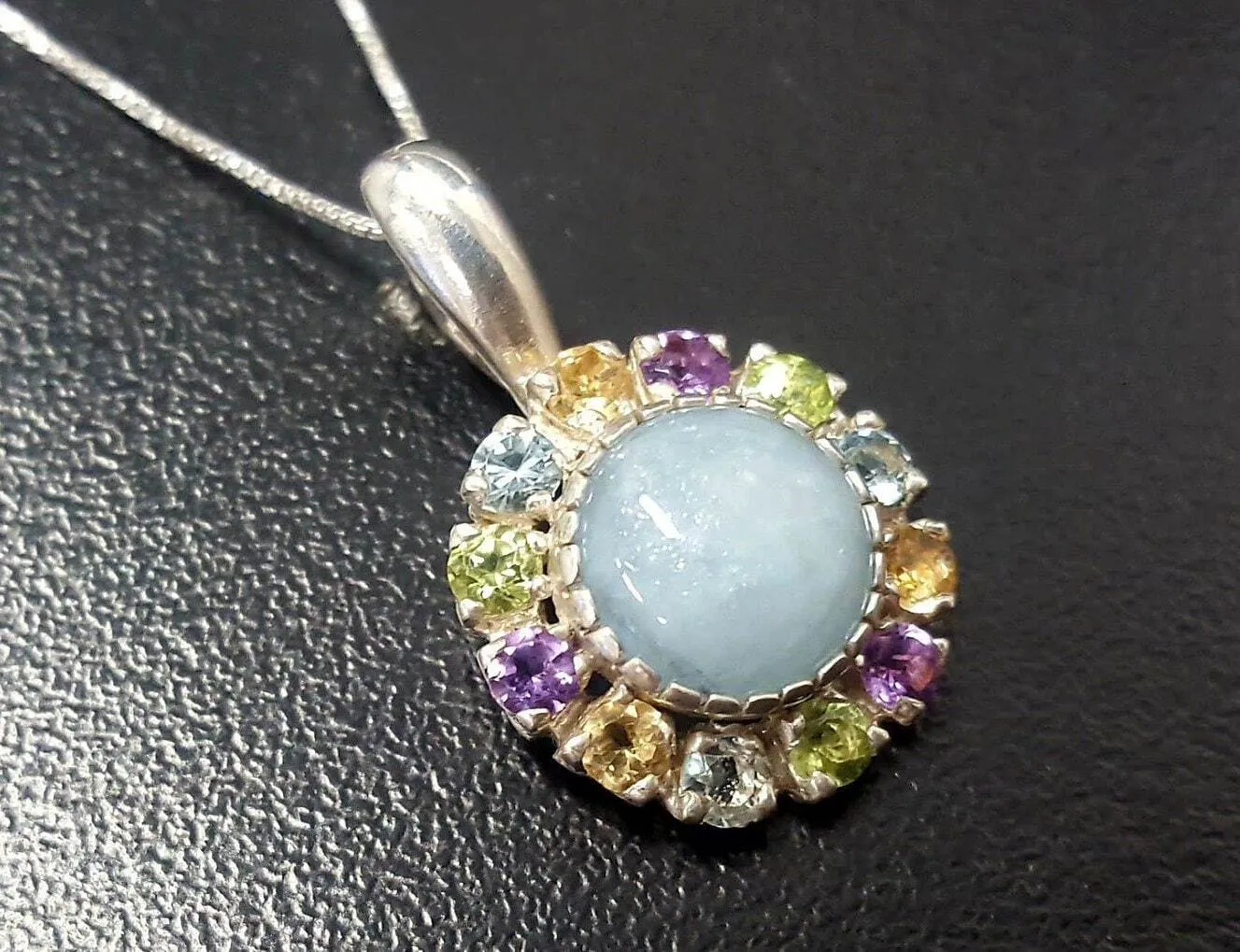 Aquamarine Victorian Necklace - Genuine Aquamarine Pendant - Multistone Pendant