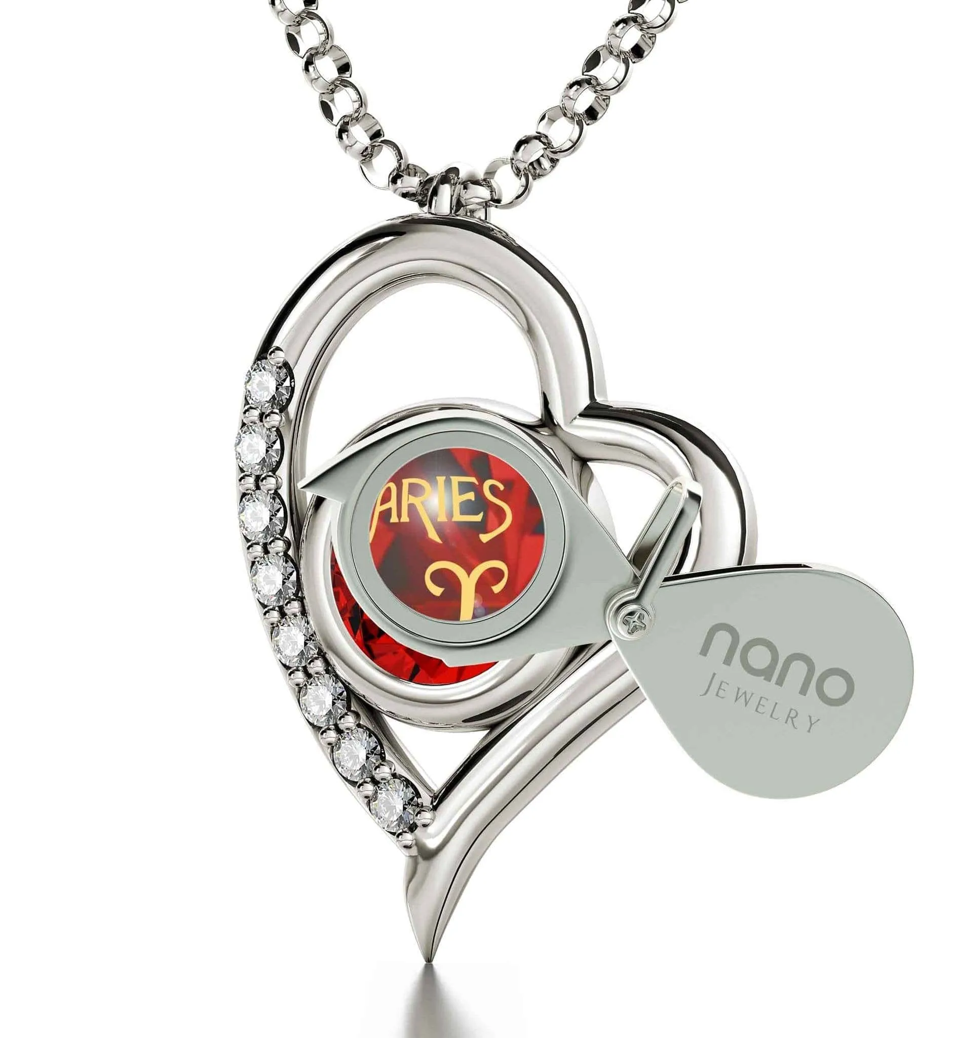 Aries Sign, 925 Sterling Silver Necklace, Swarovski